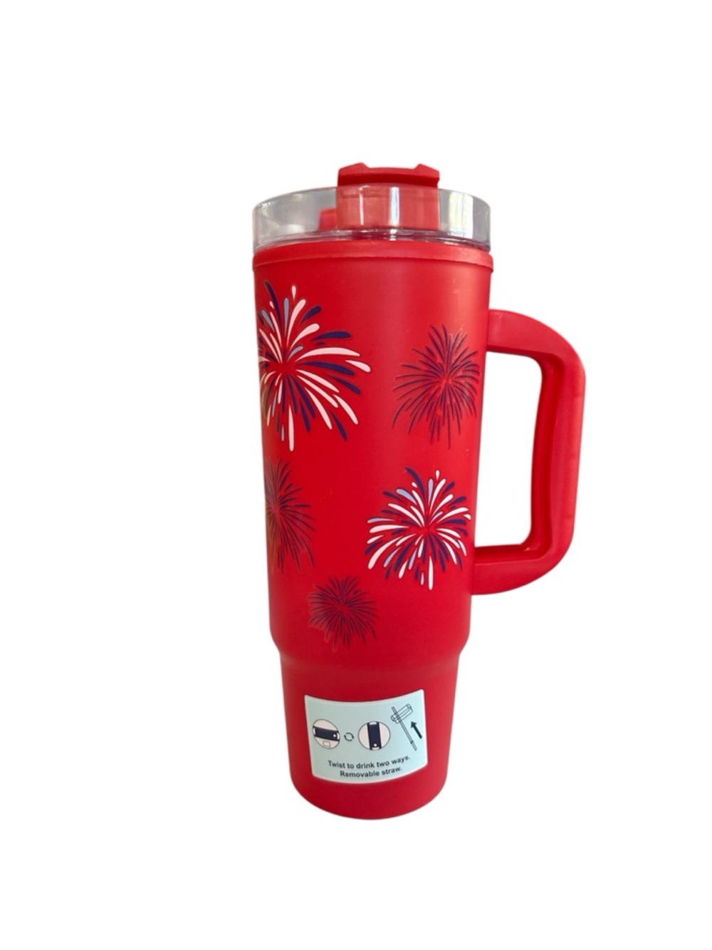 Red Fireworks Travel Tumbler with Handle and Straw - NWT - Picture 2 of 6